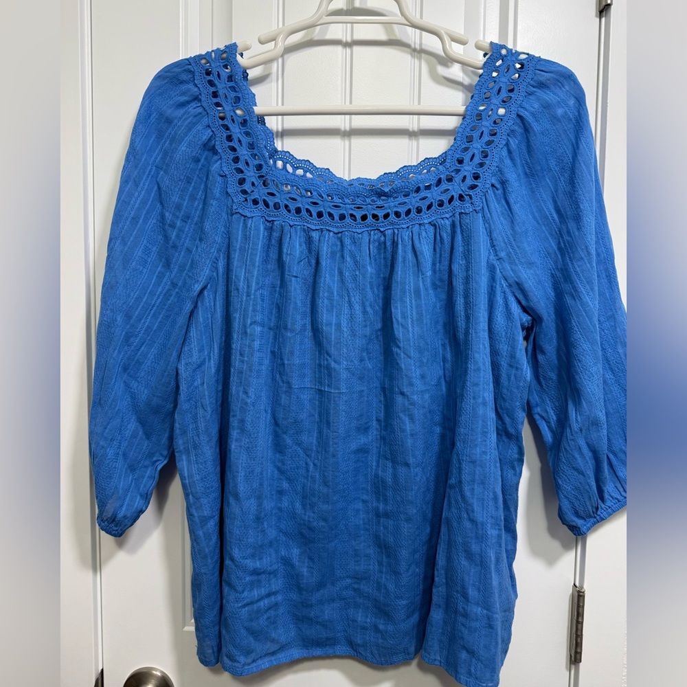 Lane Bryant Blue Eyelet Square Neck Blouse Size 16 Women’s